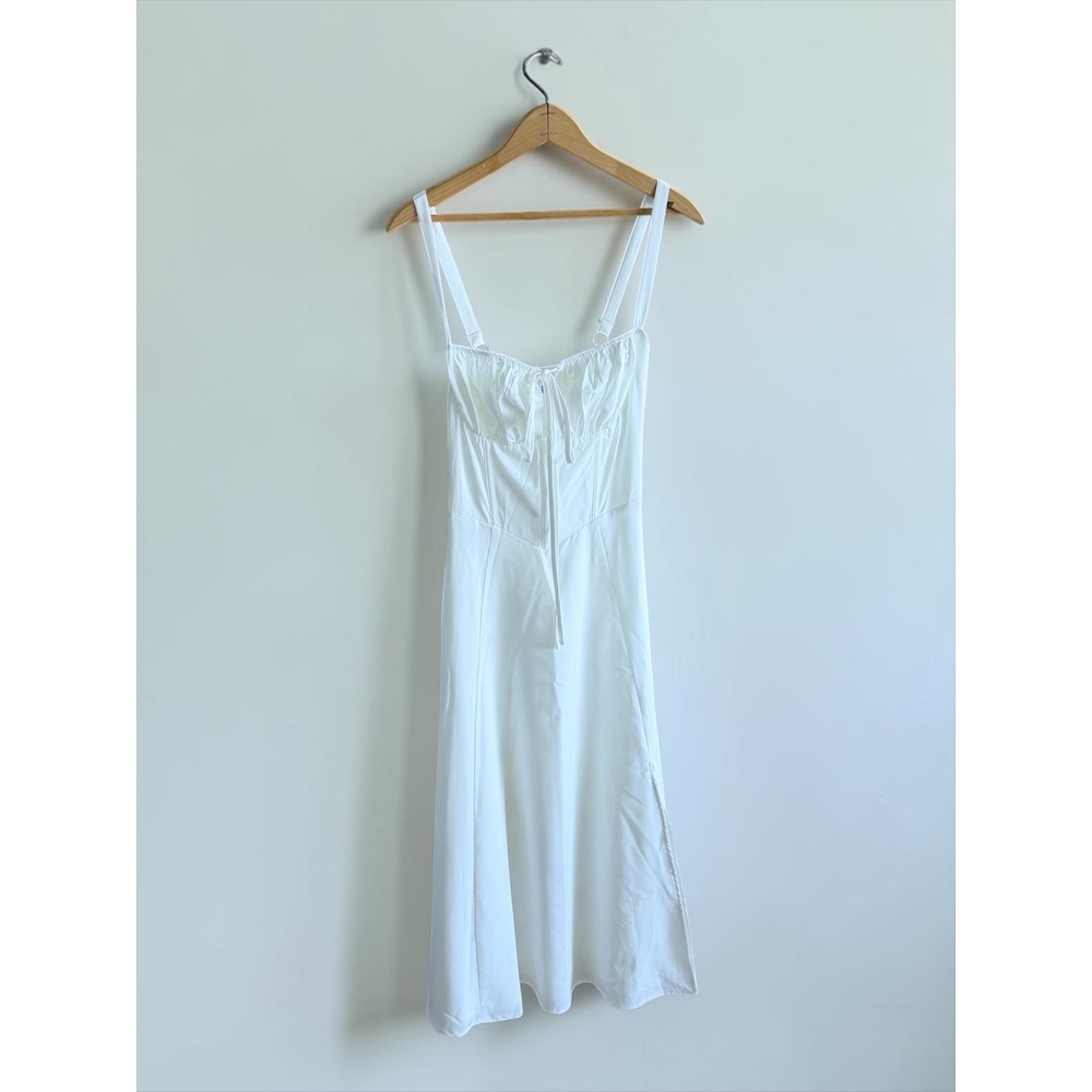 Marthea White Lace Up Back Midi Dress Corset Style Bustier A-Line Size M